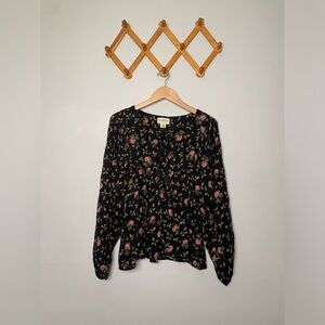 Women’s Ralph Lauren Denim&Supply Black Pink Floral Boho Peasant Shirt Top SZ M